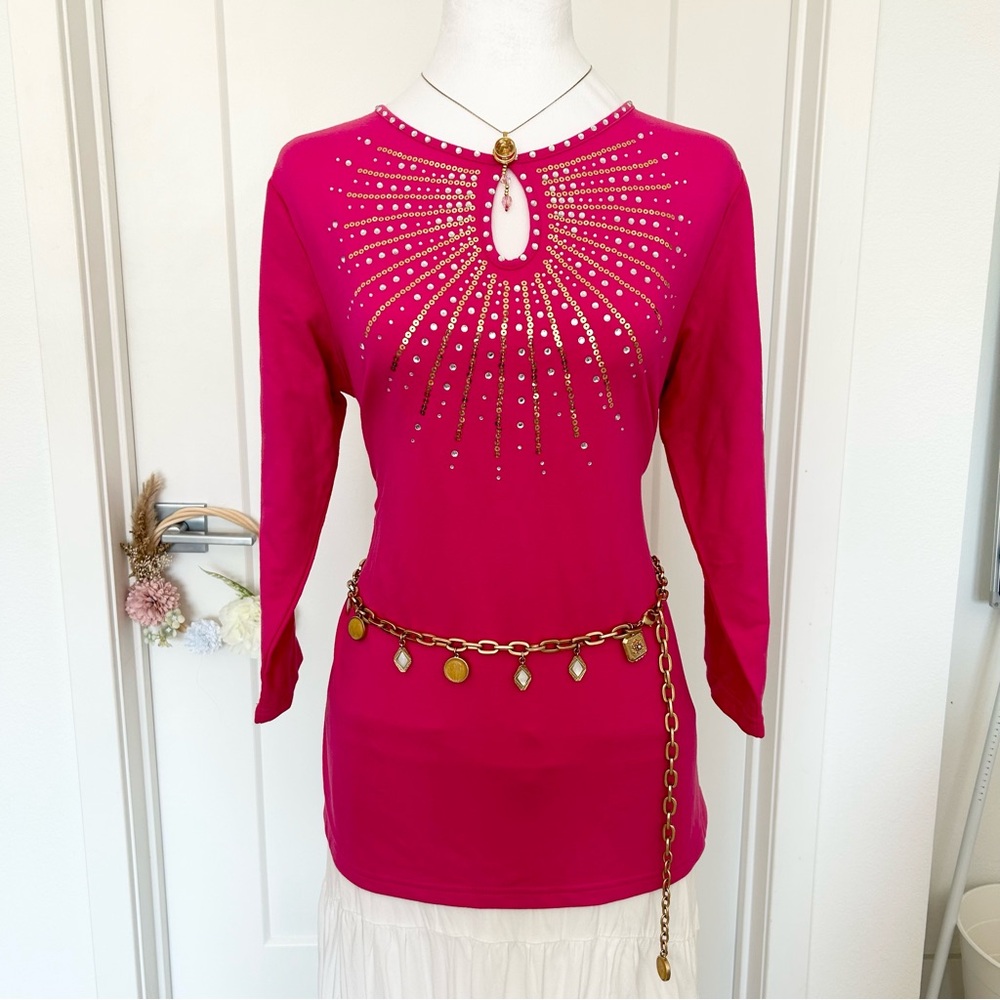 Vintage Quacker Factory Y2KPink Embellished Tunic Top